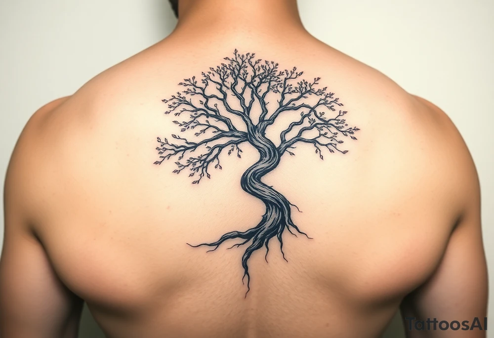 Tree moving in a spiral direction tattoo idea
