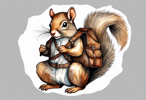 medieval grey squirrel with a large leather satchel tattoo idea