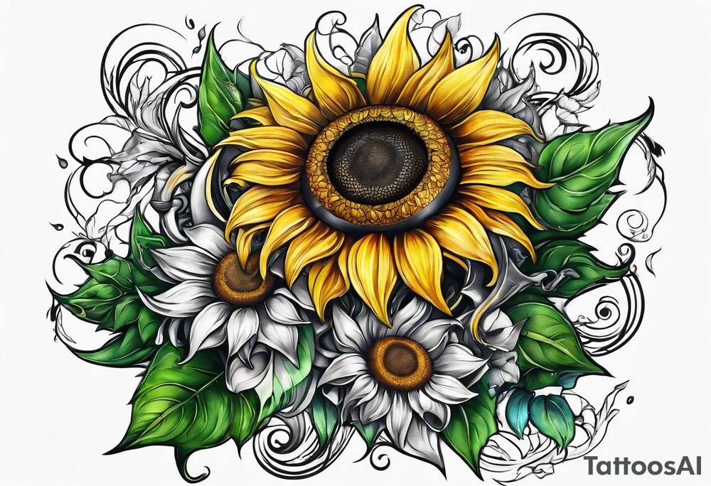 Sunflower viking sleeve tattoo idea