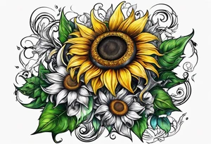 Sunflower viking sleeve tattoo idea