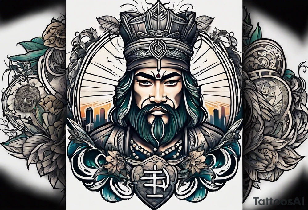 dreamville tattoo with a cross and a nice background tattoo idea