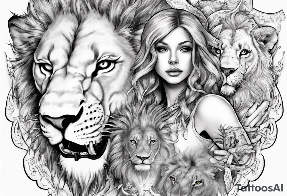 Elf taming an lion tattoo idea