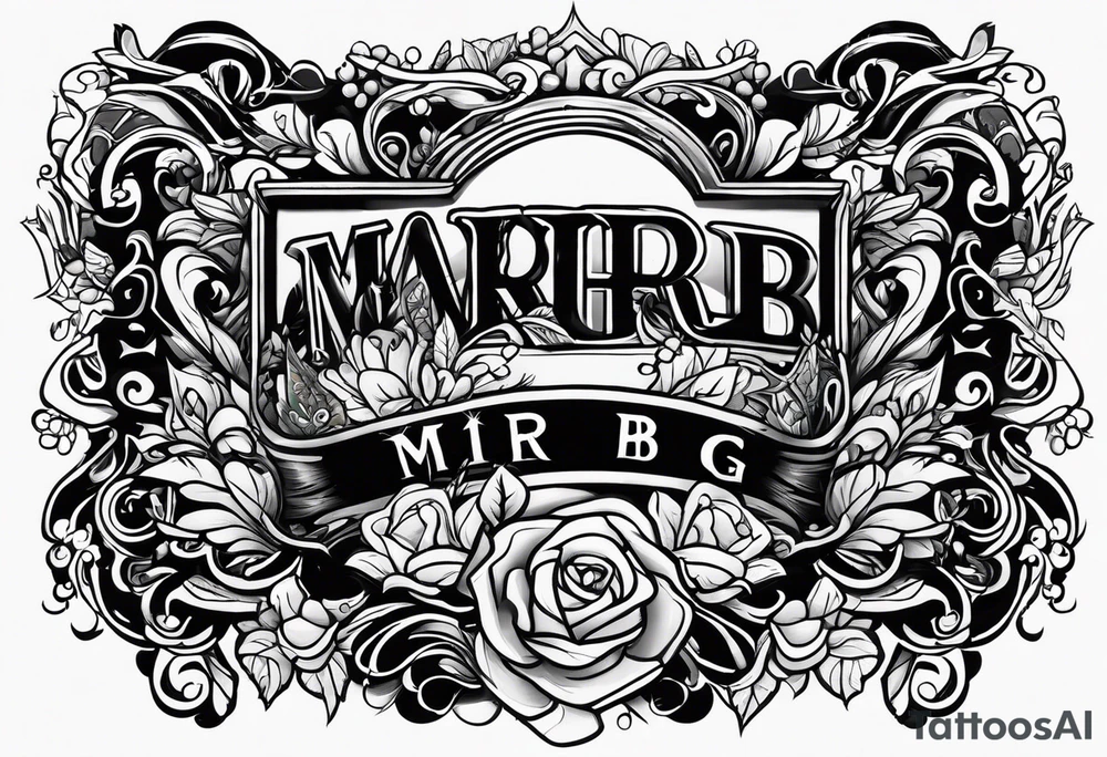 word "MRBG" 
black blackground tattoo idea