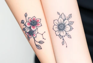 Bipolar disorder chemical bond with flowers and fade from color to black and white tattoo idea