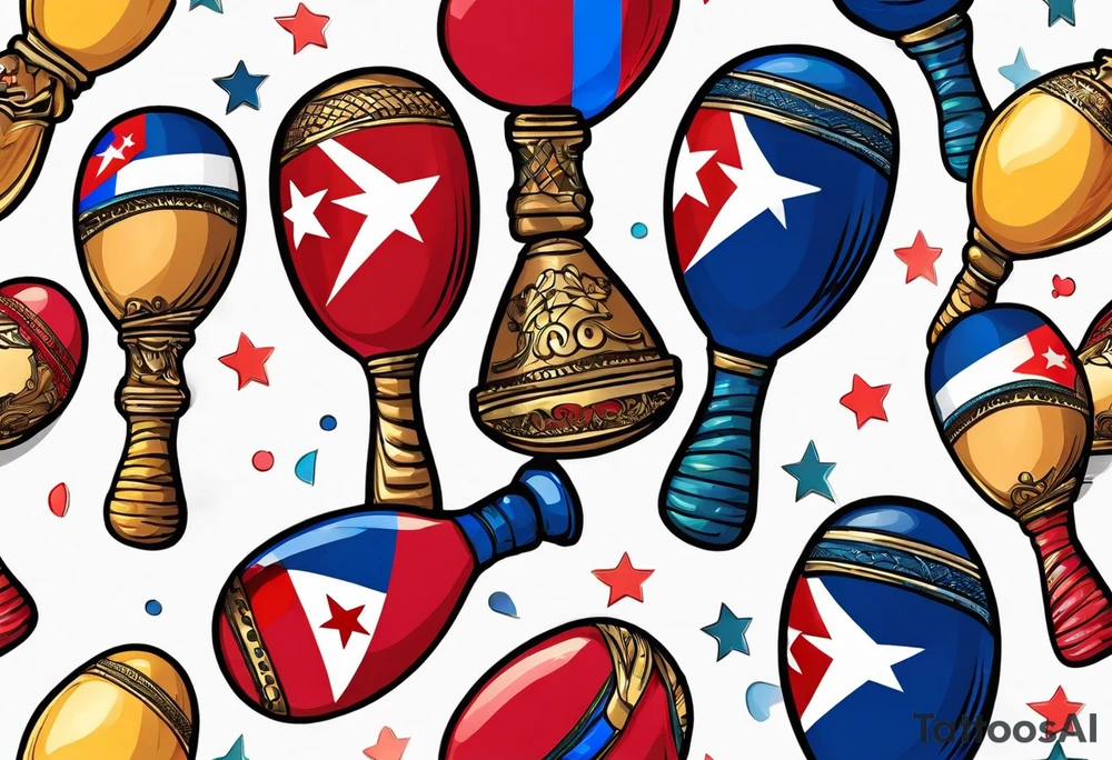 2 colorfull swinging maracas with Cuban flag tattoo idea