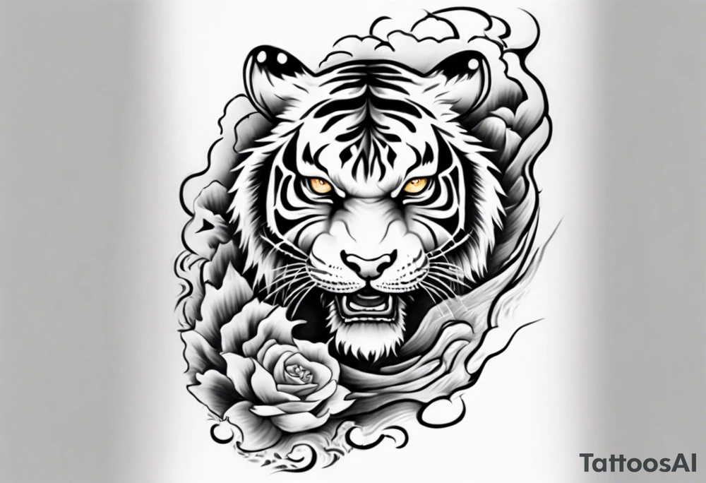 Tiger sleeve tattoo with lightning and the sun
Forearm sleeve tattoo idea