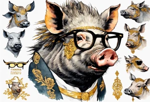 a wild boar wearing gold spectacles tattoo idea