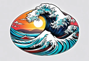 wave  "come what may" written underneath in cursive outside forearm not an oval tattoo idea