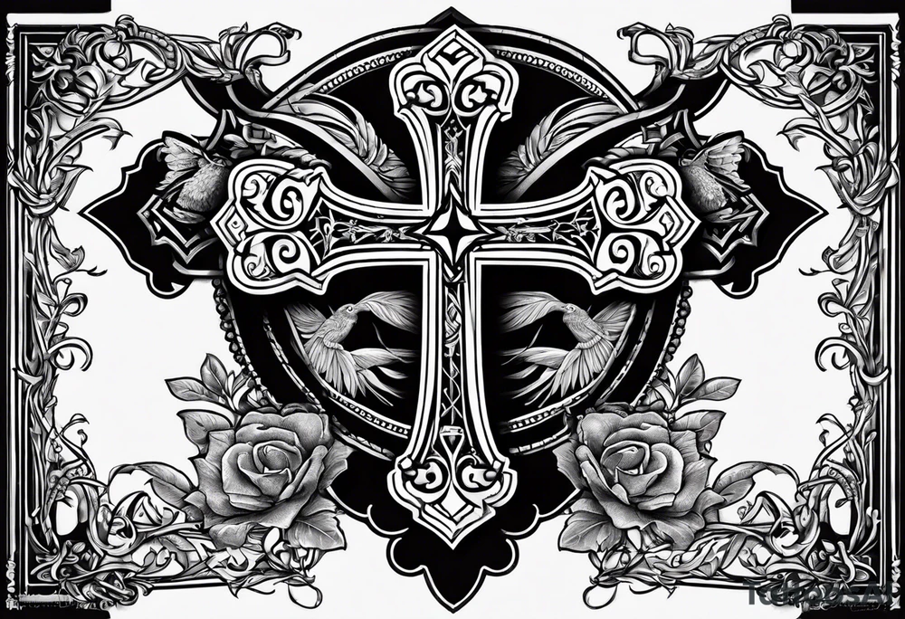 a cool cross with a banner rapped around it and the words RIP Robert J Kunkle on the banner tattoo idea