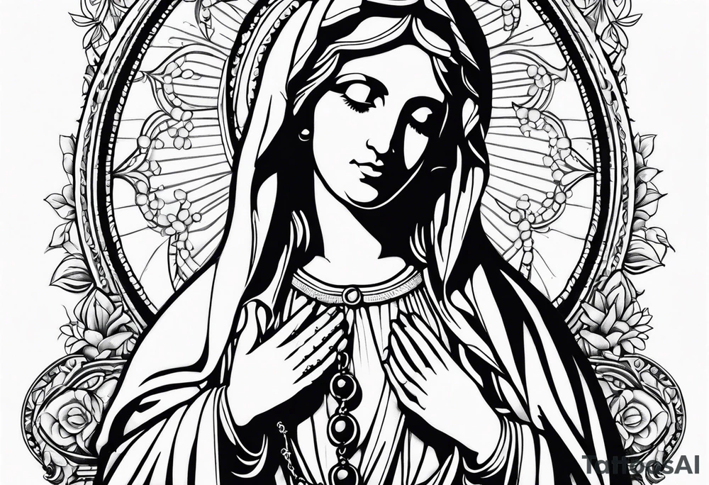 virgin mary with a rosary tattoo idea