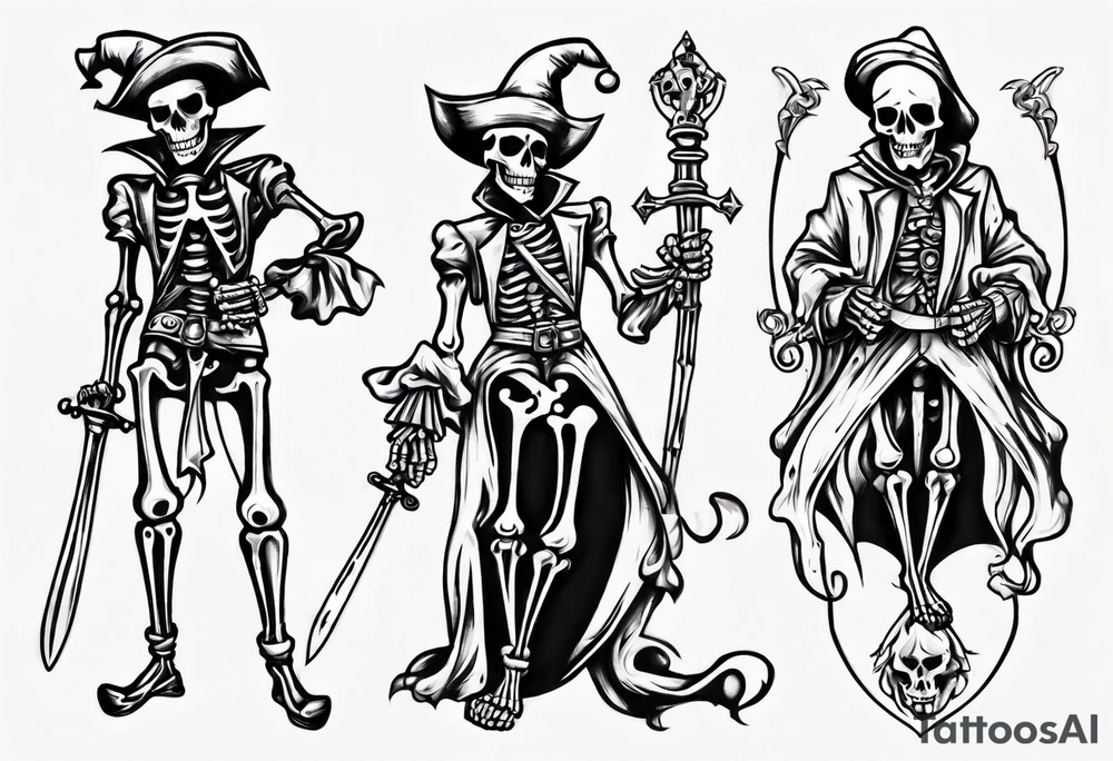Skeleton court Jester with sword tattoo idea