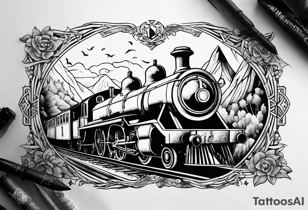 Harry Potter theme with train and owl tattoo idea Harry Potter theme with train and owl tattoo idea