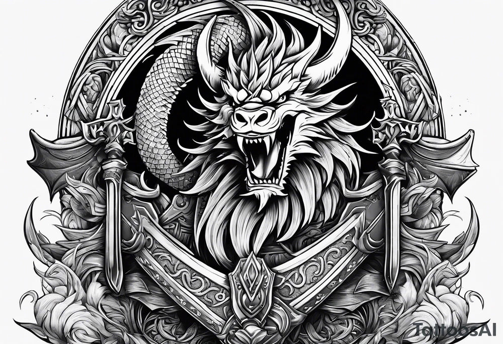 Valhalla sword shield dragon axe viking 
ship tattoo idea