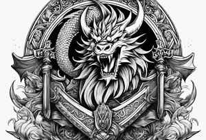 Valhalla sword shield dragon axe viking 
ship tattoo idea
