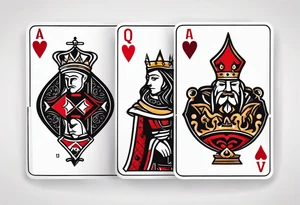one combined tatto in minimalistic style with icon style three king of spades and icon style one queen of hearts tattoo idea