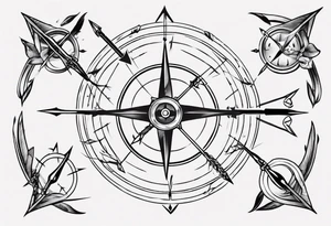 bow arrow with compass in the middle tattoo idea