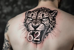 angry cheetah with the number 62 in its mouth tattoo idea