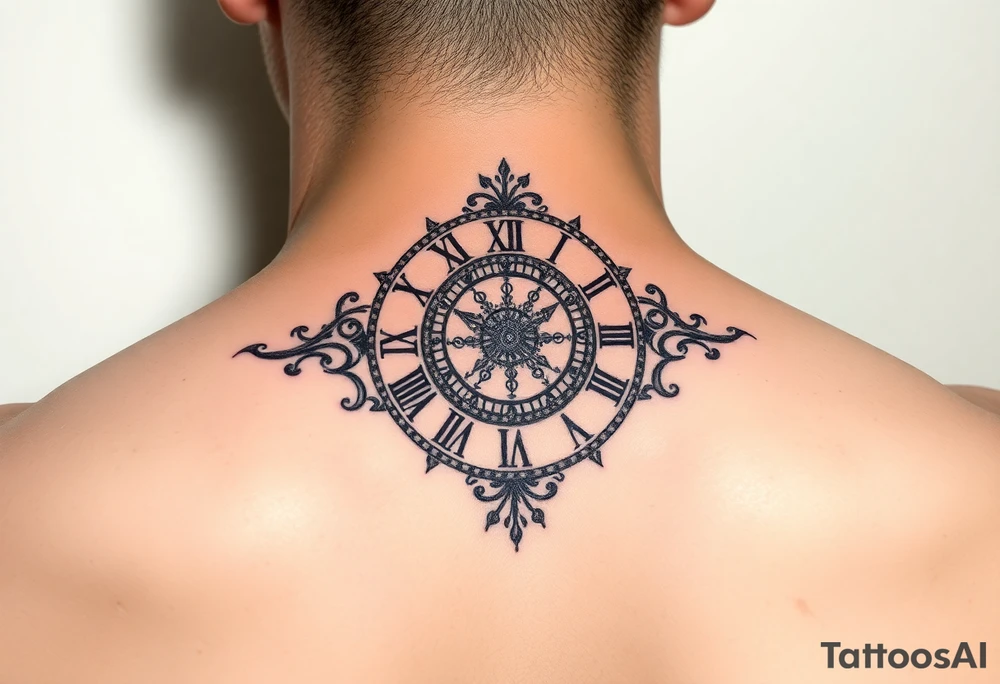 vintage roman numerals within ornate clockwork mechanism tattoo idea