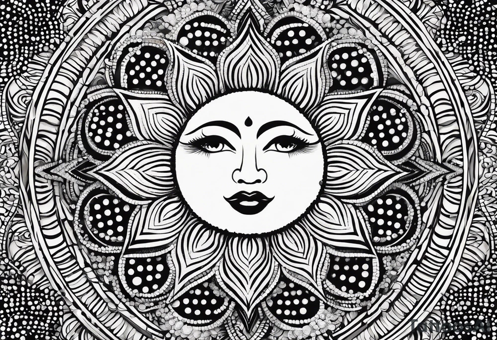 simple sun made of black dots and circles tattoo idea