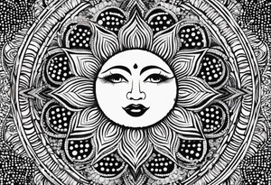 simple sun made of black dots and circles tattoo idea