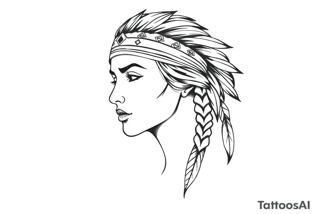 Female Native American wearing headband tattoo idea