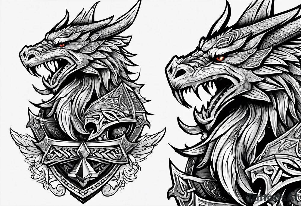 Valhalla sword shield long ship dragon head axe Valknut tattoo idea