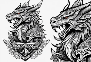 Valhalla sword shield long ship dragon head axe Valknut tattoo idea