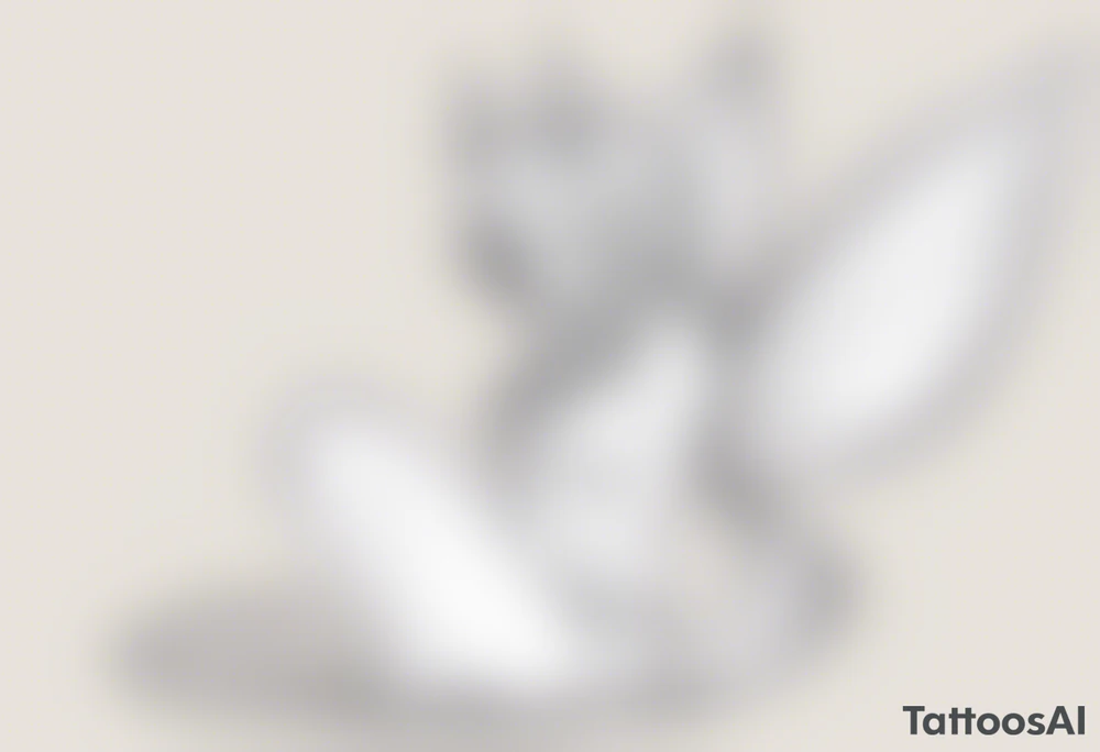 A fairy with a tail inspired by the logo of the show called Fairy Tail in a fetal position leaning in tattoo idea