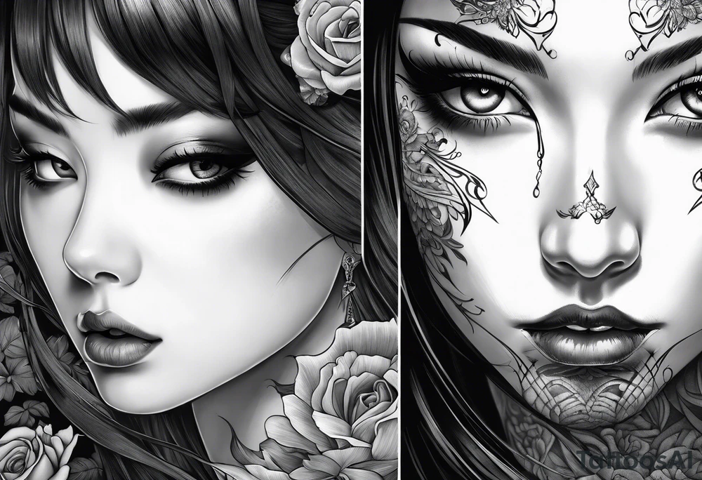 portrait of tomie in a horror scene tattoo idea