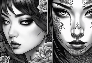 portrait of tomie in a horror scene tattoo idea