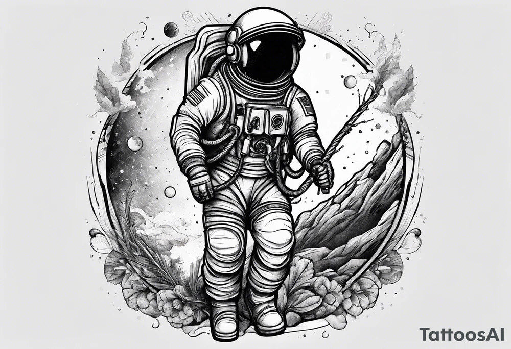An astronaut holding a stick of dynamite tattoo idea