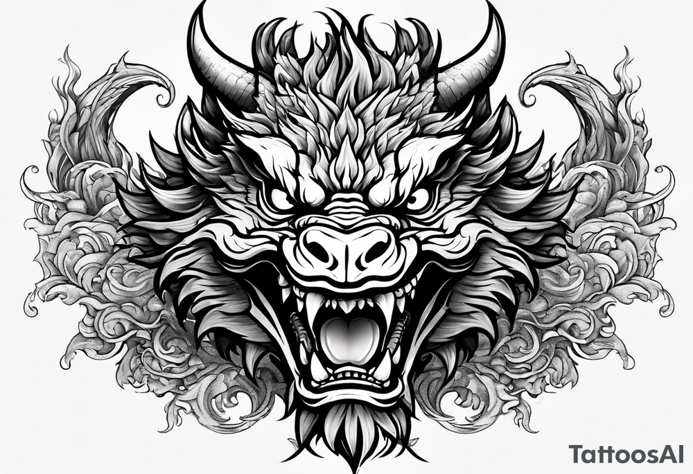 Animal head of a chinese dragon who is angry ONLY THE HEAD tattoo idea