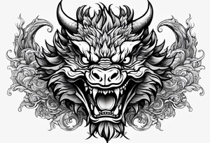 Animal head of a chinese dragon who is angry ONLY THE HEAD tattoo idea