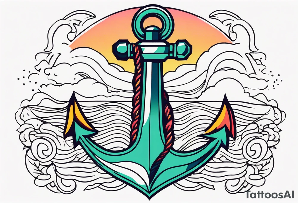 anchor old school vintage minimal bold colors tattoo idea