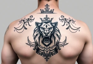 I have my name in fancy letters on my chest with a crown. I'd like to ad a left should tattoo of a roaring lion, and i want it to be a coat of armor. Kingly and heavenly armor tattoo idea