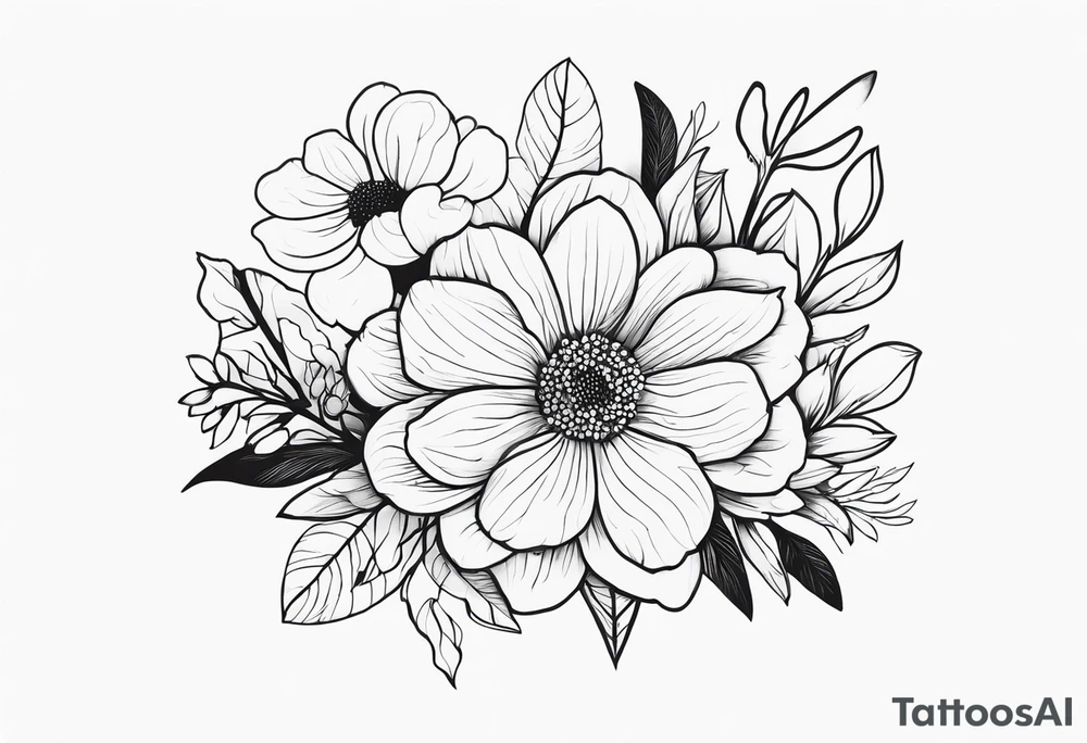 fine line flowers surrrounded by greenary with powerful words some where in the tattoo more minimalist tattoo idea
