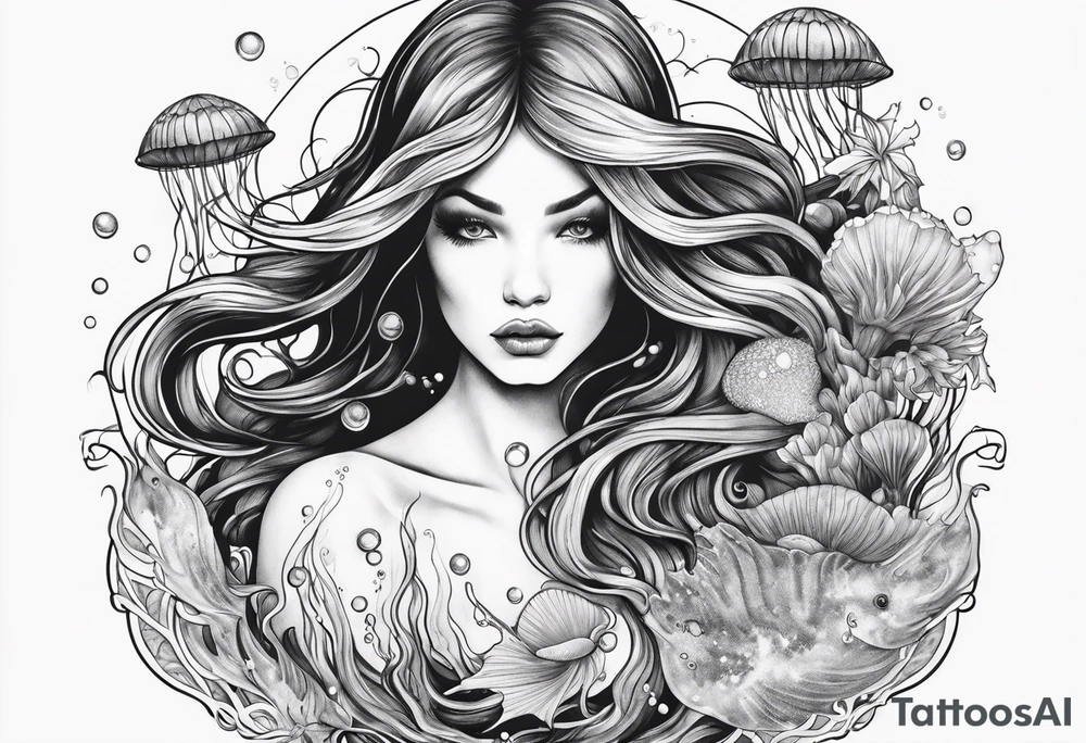 Jellyfish swimming around mermaid tattoo idea