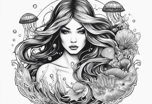 Jellyfish swimming around mermaid tattoo idea