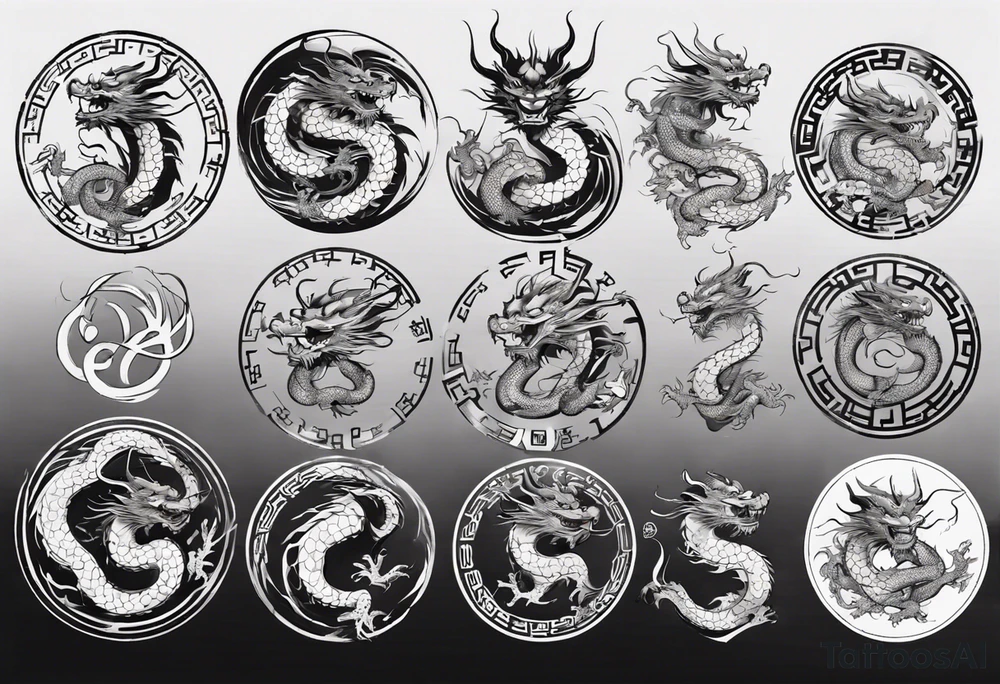 Chinese dragon in a circular shape with "02.03" written on its skin tattoo idea
