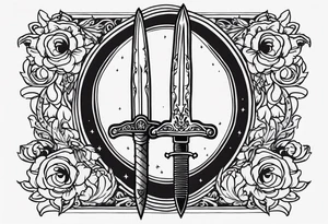 Sketch of a sword in gothic style with added creepy elements and the inscription “get rich” tattoo idea