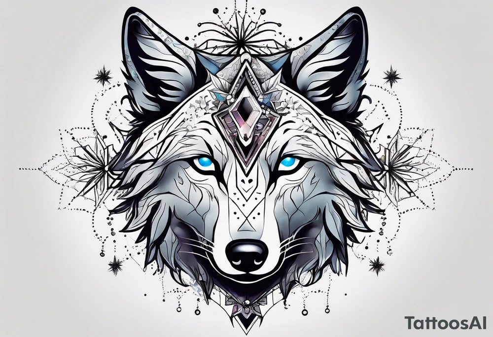Constellation, animal alien wolf, snowflake tattoo idea