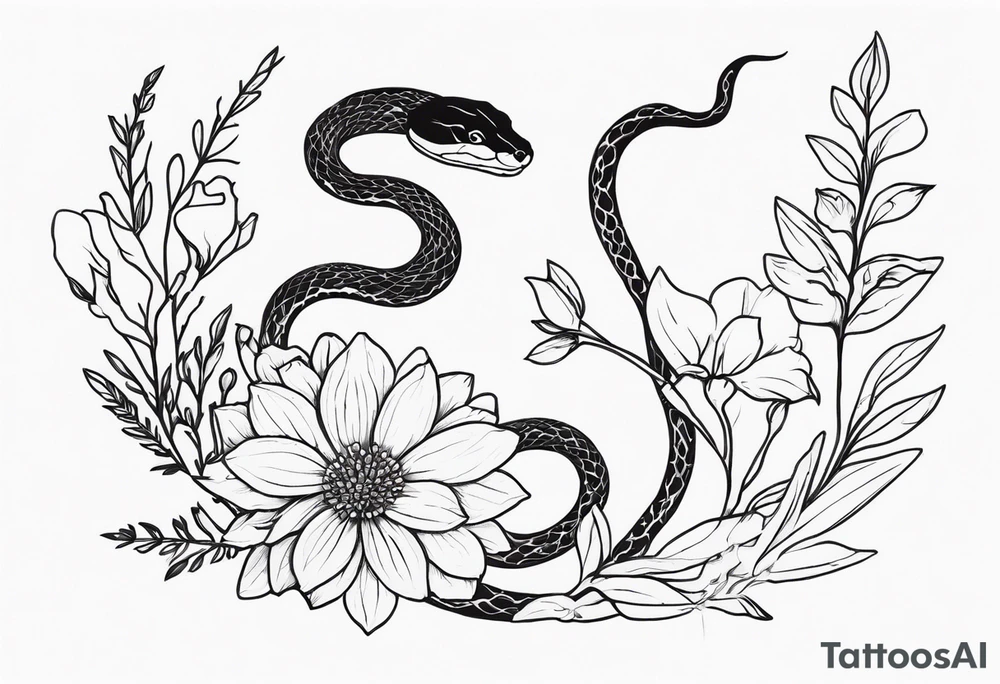 Snakes and wild flower tattoo idea