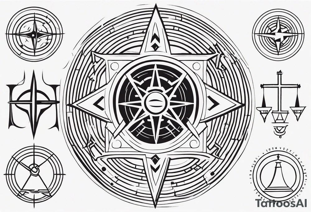 Bell, Maze, tracks, North Star, Graveyard, Utopia, Mask, Eternal, Rewind, Tightrope tattoo idea