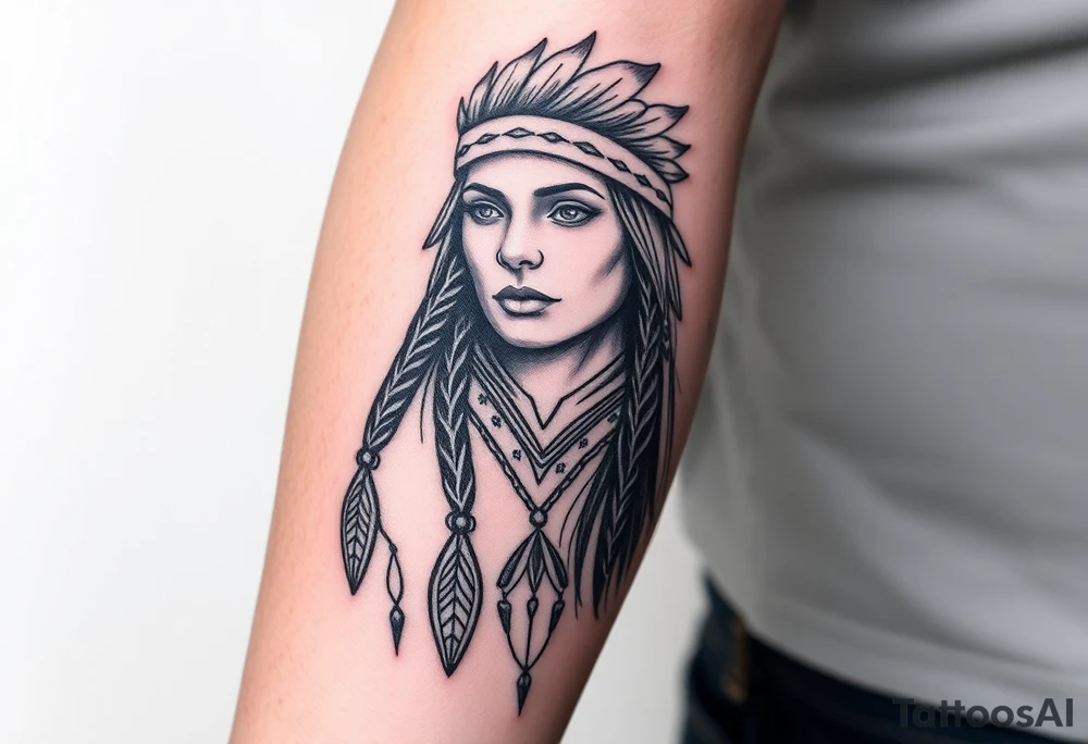 Beautiful Native American woman tattoo idea