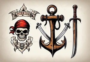 A pirate cutlass in American traditional style for a forearm tattoo idea