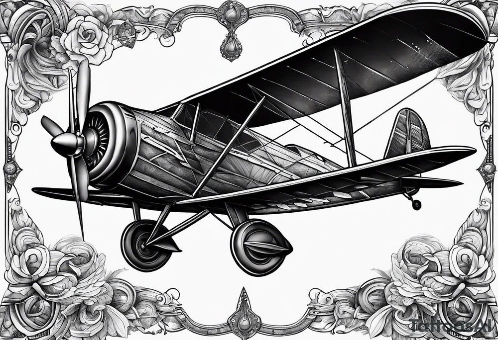 sketch of adventure plane in perspective from the bottom tattoo idea