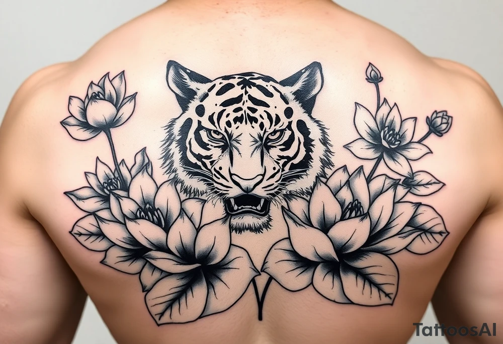 fierce tiger emerging through blooming lotus flowers in mist tattoo idea fierce tiger emerging through blooming lotus flowers in mist tattoo idea