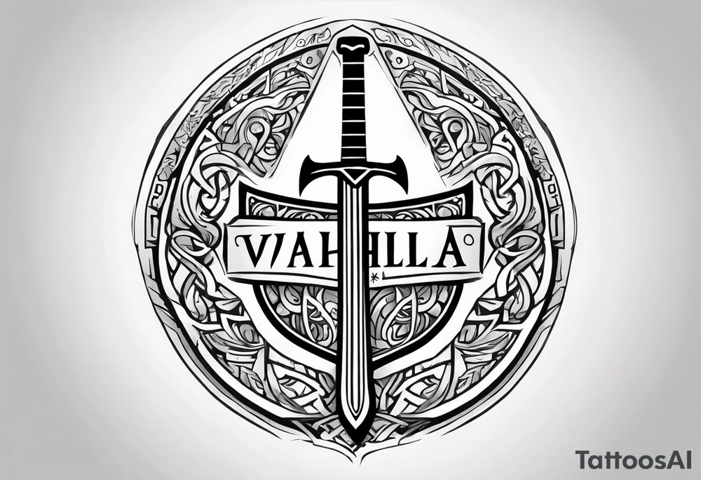 Valhalla shield  sword axe tattoo idea