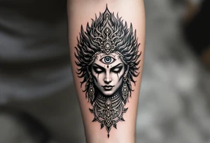 beautiful dmt deity with 3rd eye open tattoo idea