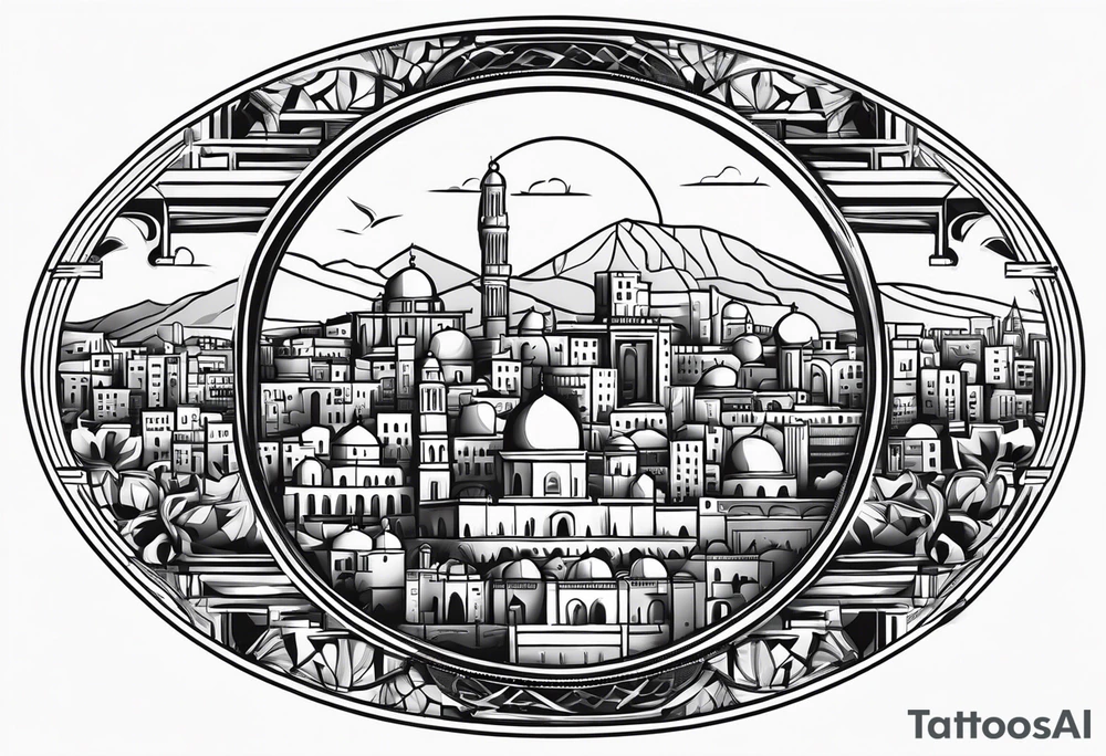 israel city vector circle
 vignette tattoo idea